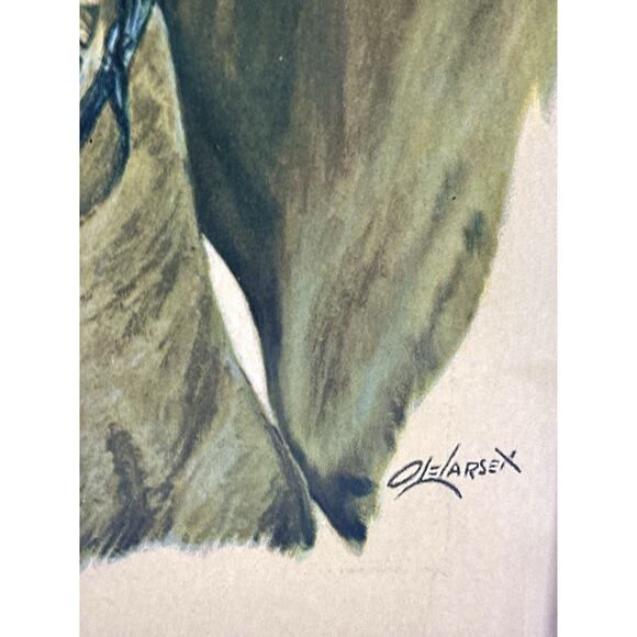 Vintage Ole Larsen Horse & Foal Print 9x11.5 Framed Equestrian Art Lithograph - Picture 5 of 6